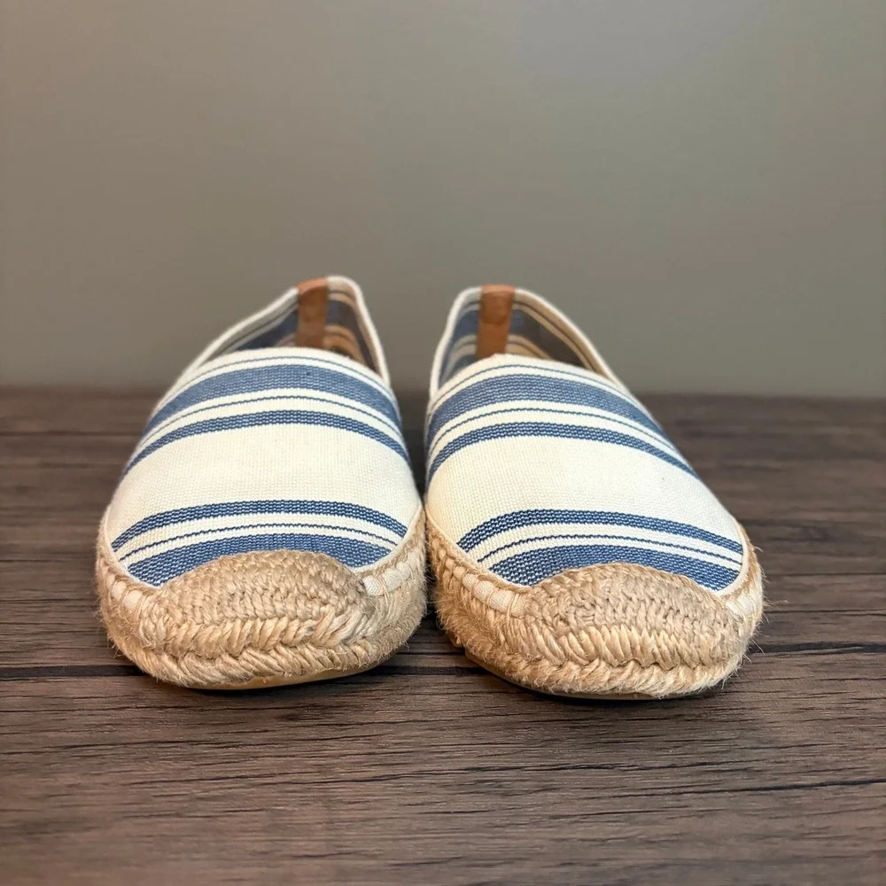 Tory Burch Espadrille Navy White Striped Canvas Braided Jute Sole Womens 7.5